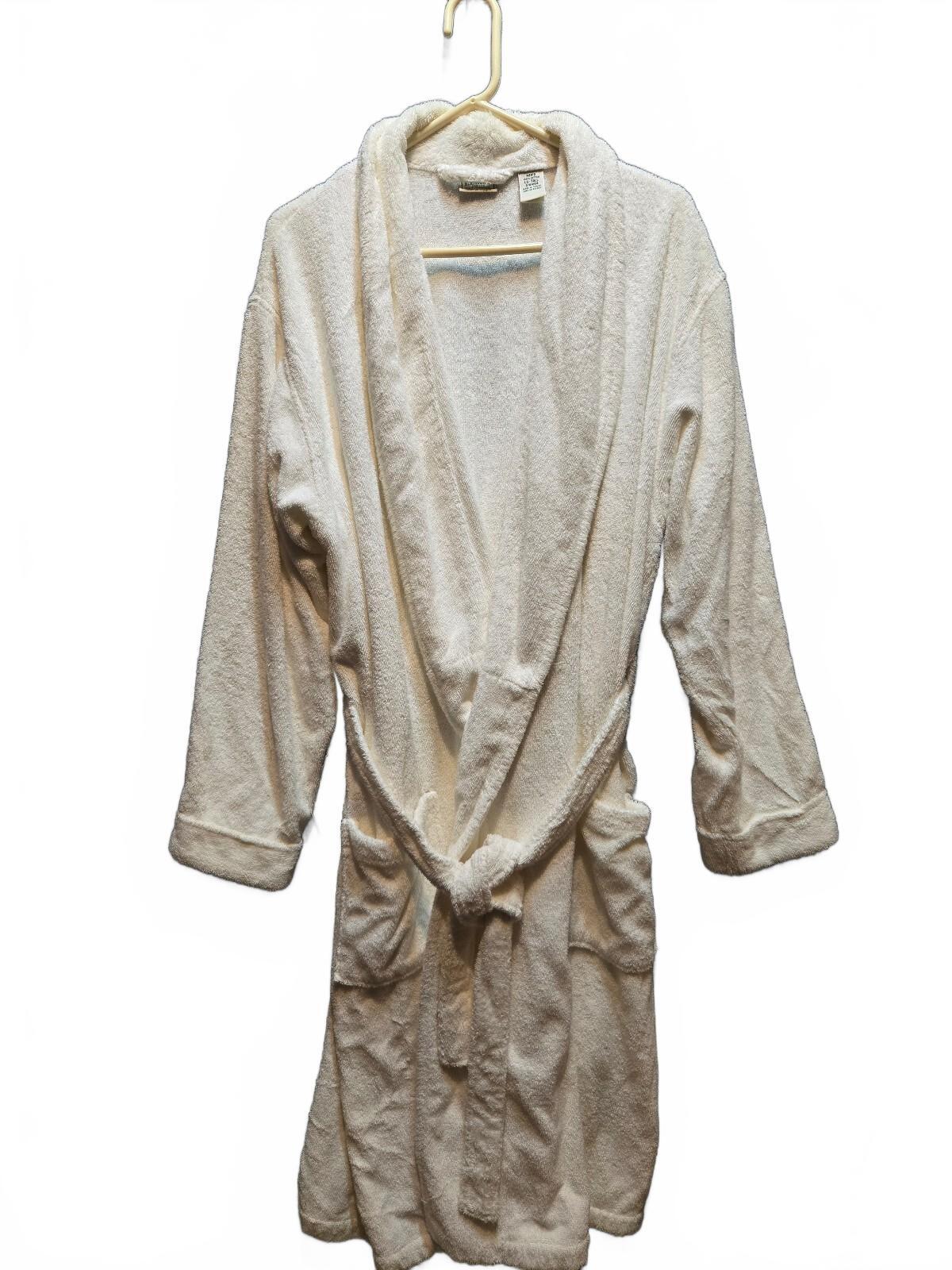 L.L. Bean Vintage White Heavyweight Toweling Bath Robe Shawl Collar Cozy GUC