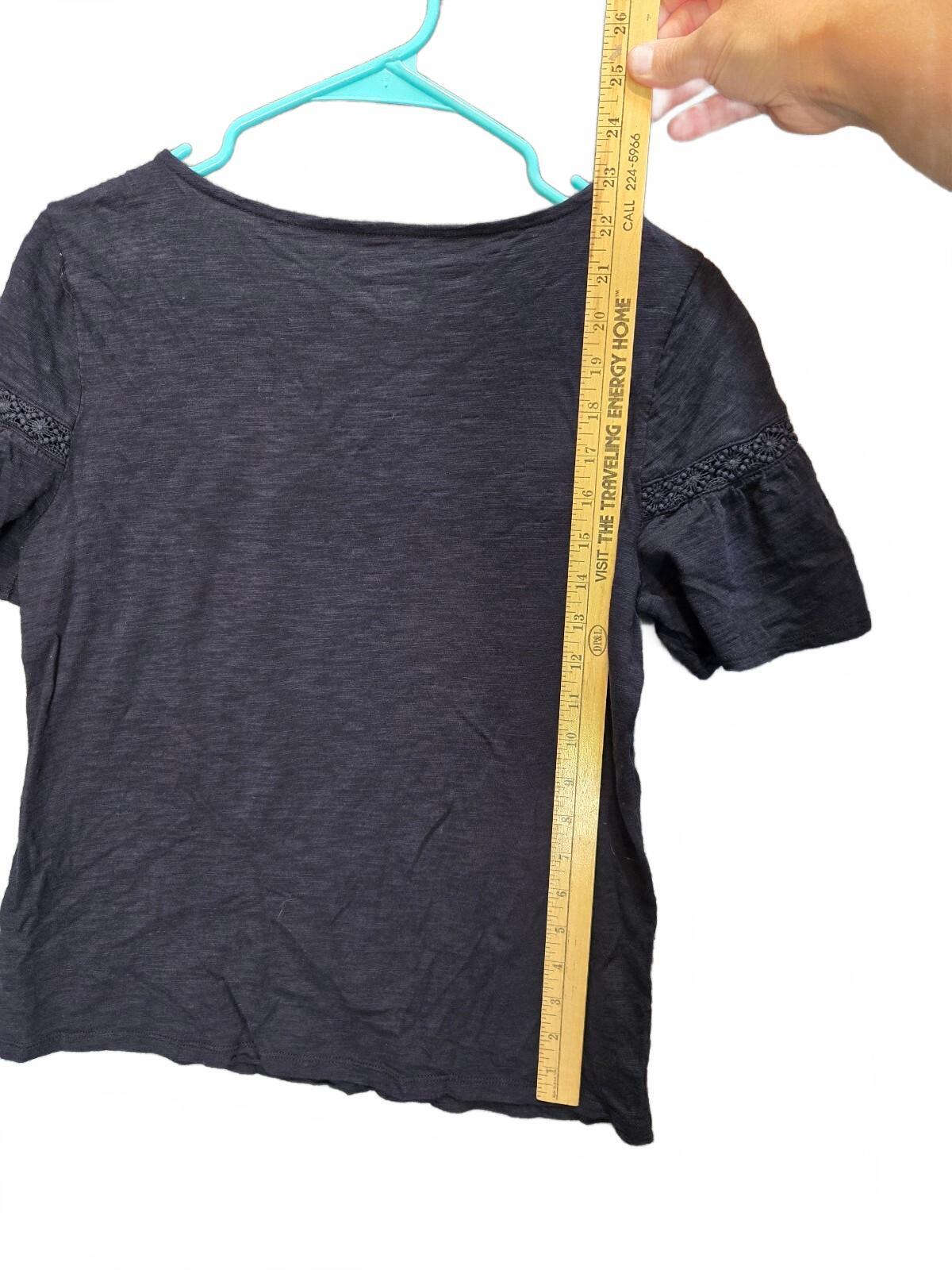 Talbots Women's Navy Blue Eyelet Lace Yoke Top MP