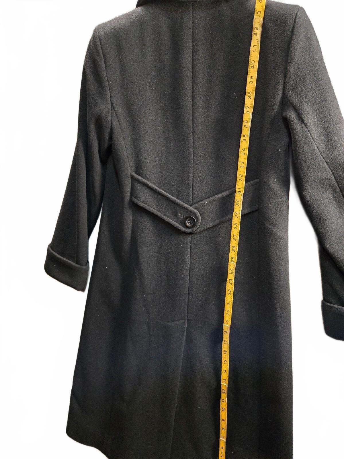 Jones New York Petite Black Wool Blend Long Trench Overcoat Jacket Size 4P Lined