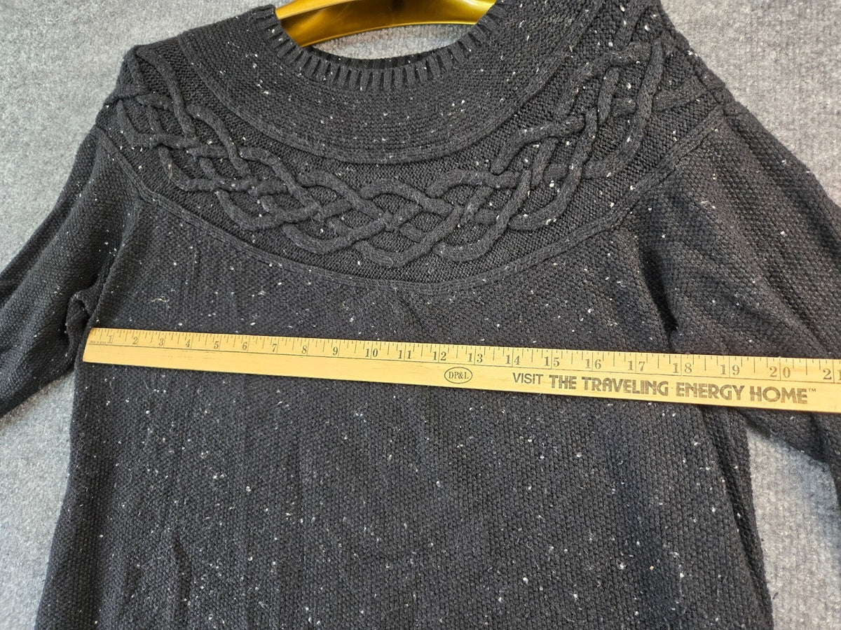 Talbots Black Cable Knit Sweater with Speckled Detail Size Large