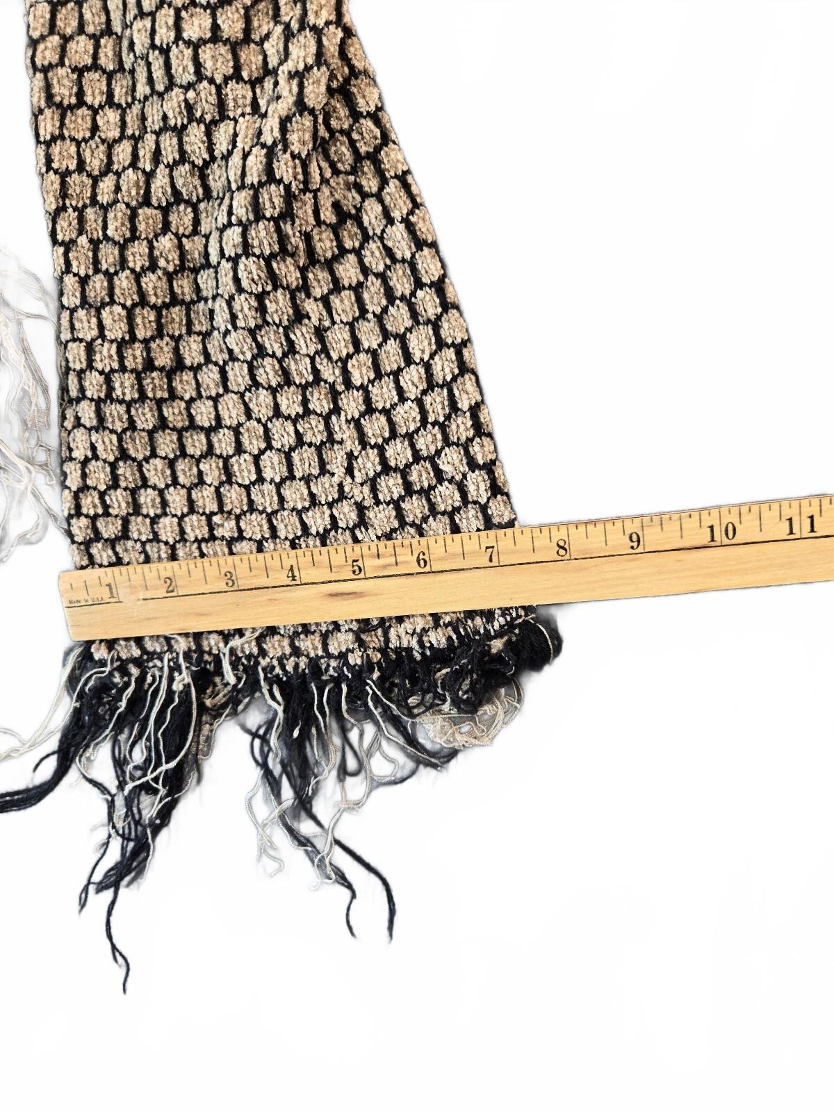 Textured Beige and Black Women's Scarf with Fringe