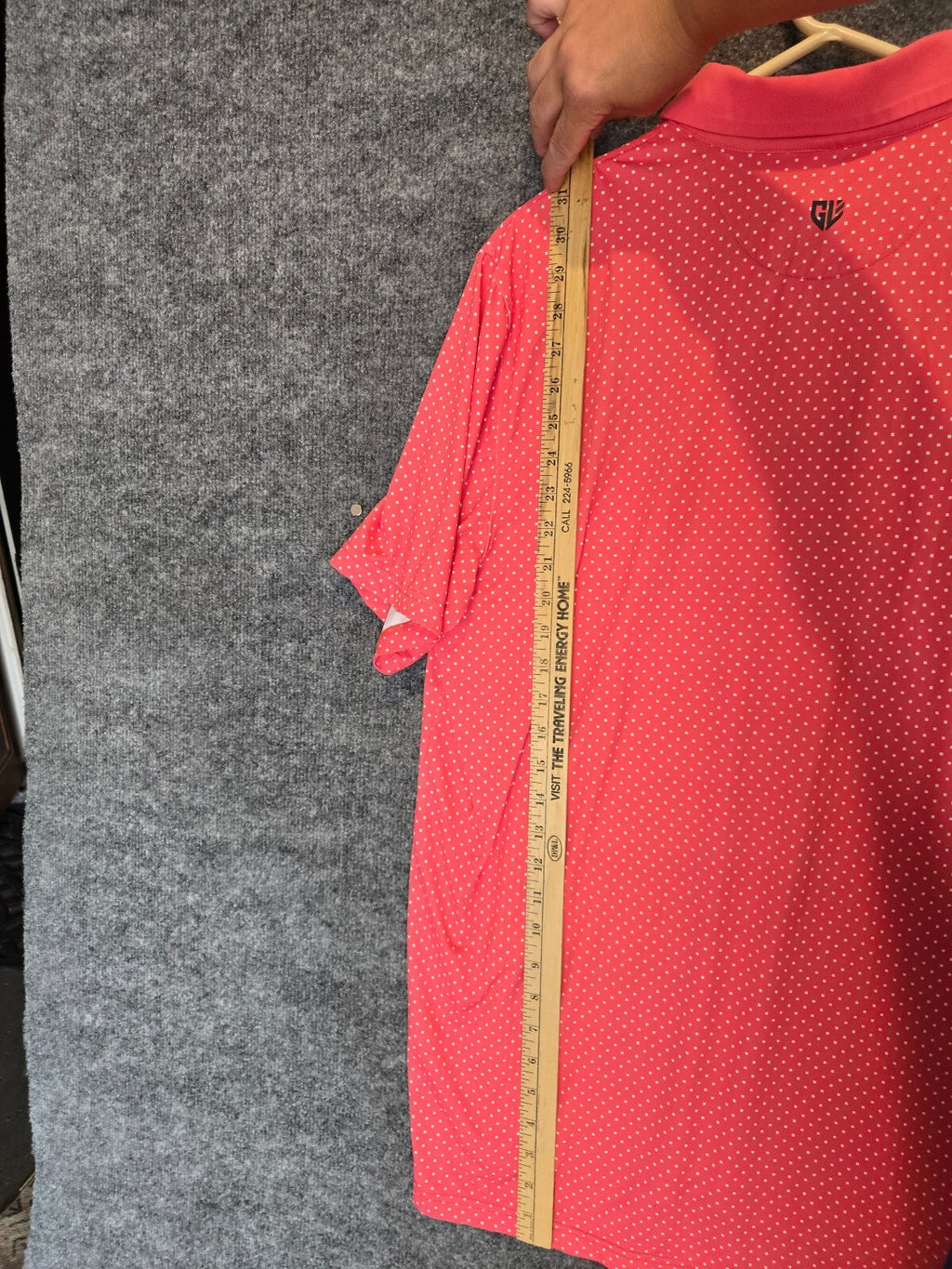 Graham Luxe 1764 Golf Men's Large Coral Pink Geo Square Dot Performance Polo