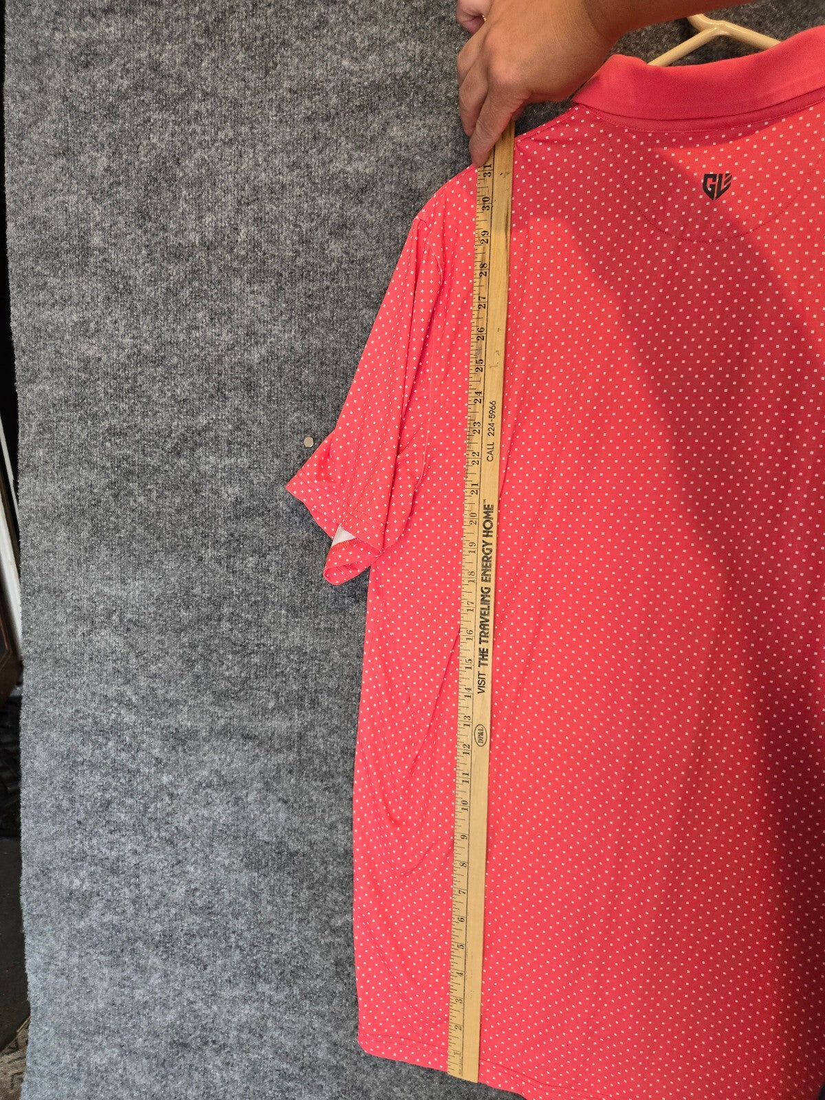 Graham Luxe 1764 Golf Men's Large Coral Pink Geo Square Dot Performance Polo