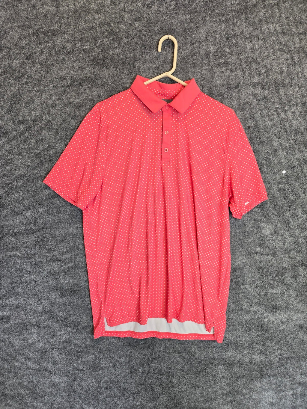 Graham Luxe 1764 Golf Men's Large Coral Pink Geo Square Dot Performance Polo