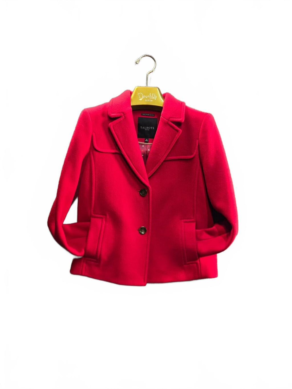 Talbots Petites Red Italian Wool Blend Cropped Jacket Coat Pockets Size 2P Lined