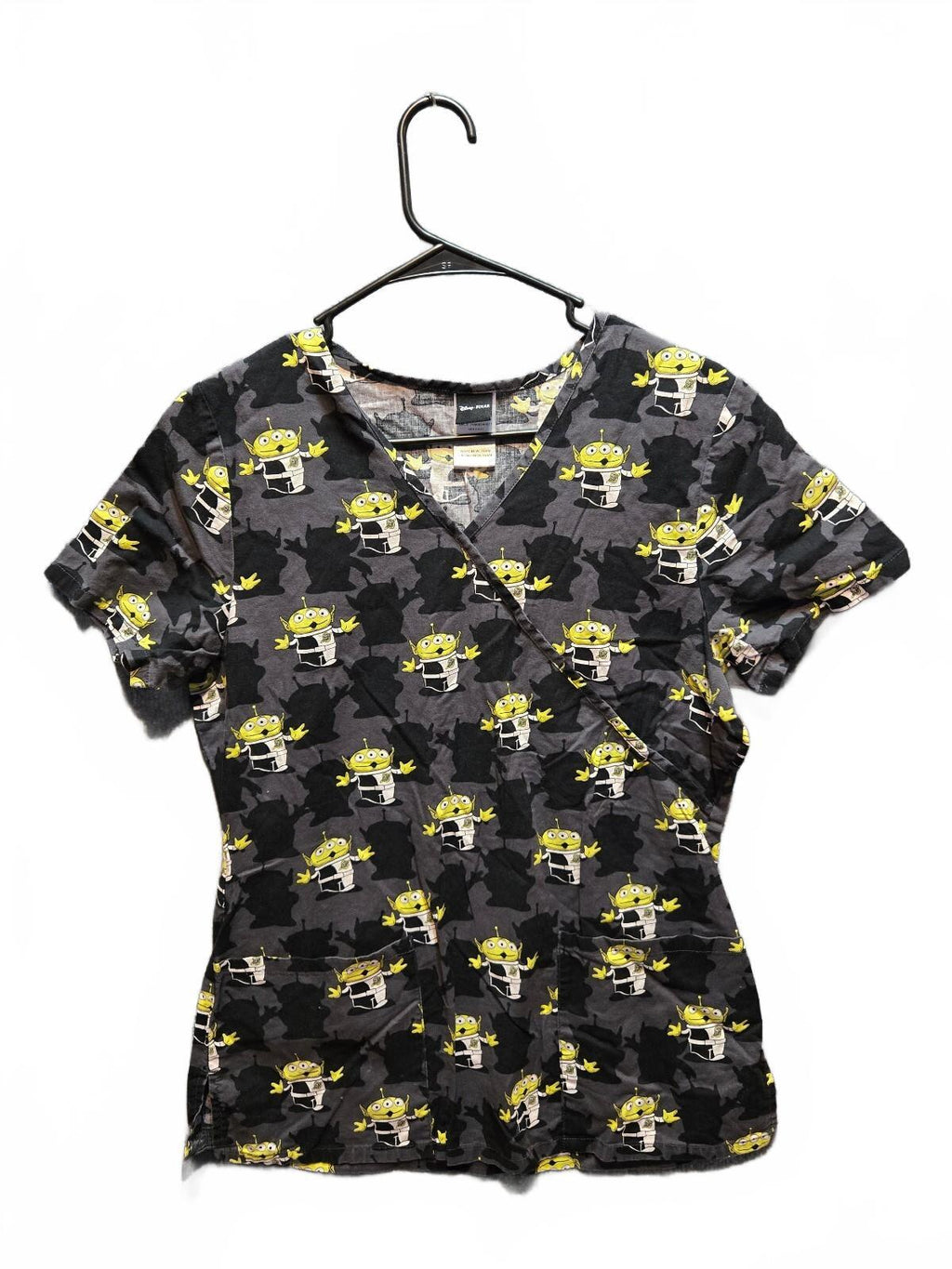 Disney Pixar Toy Story Alien Madness Mock Wrap Scrub Top Black Size Small