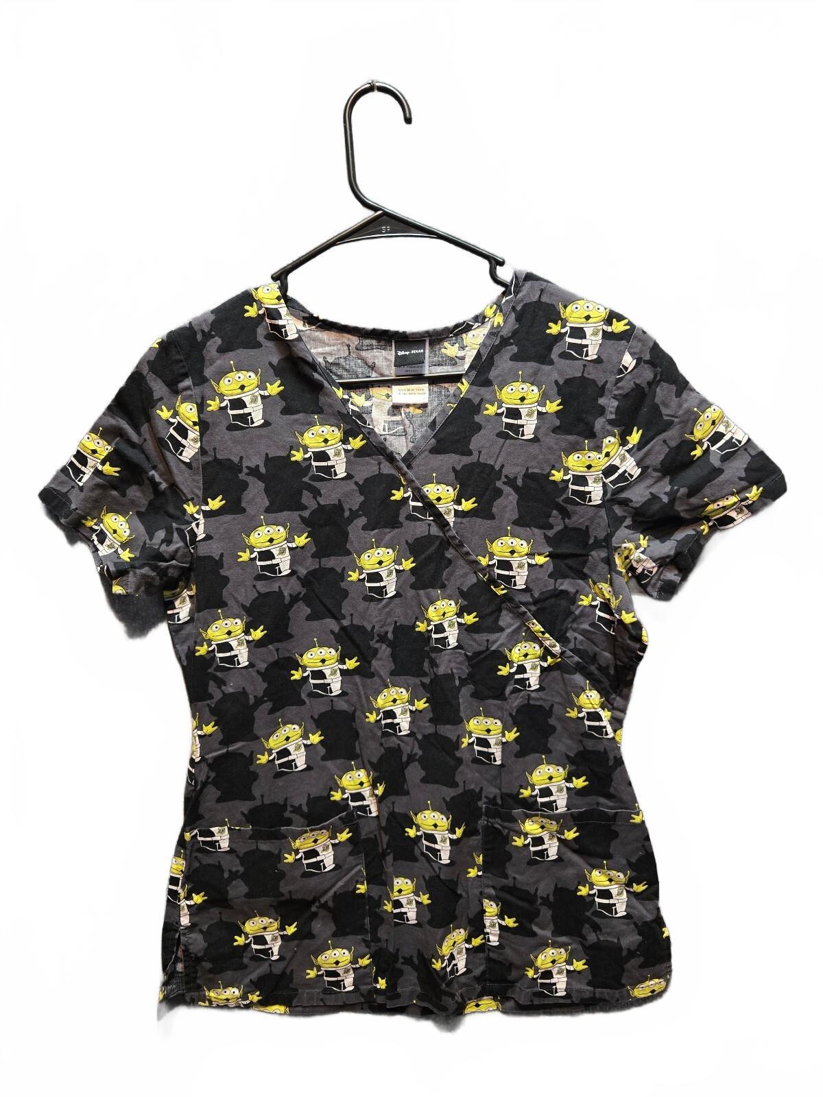 Disney Pixar Toy Story Alien Madness Mock Wrap Scrub Top Black Size Small