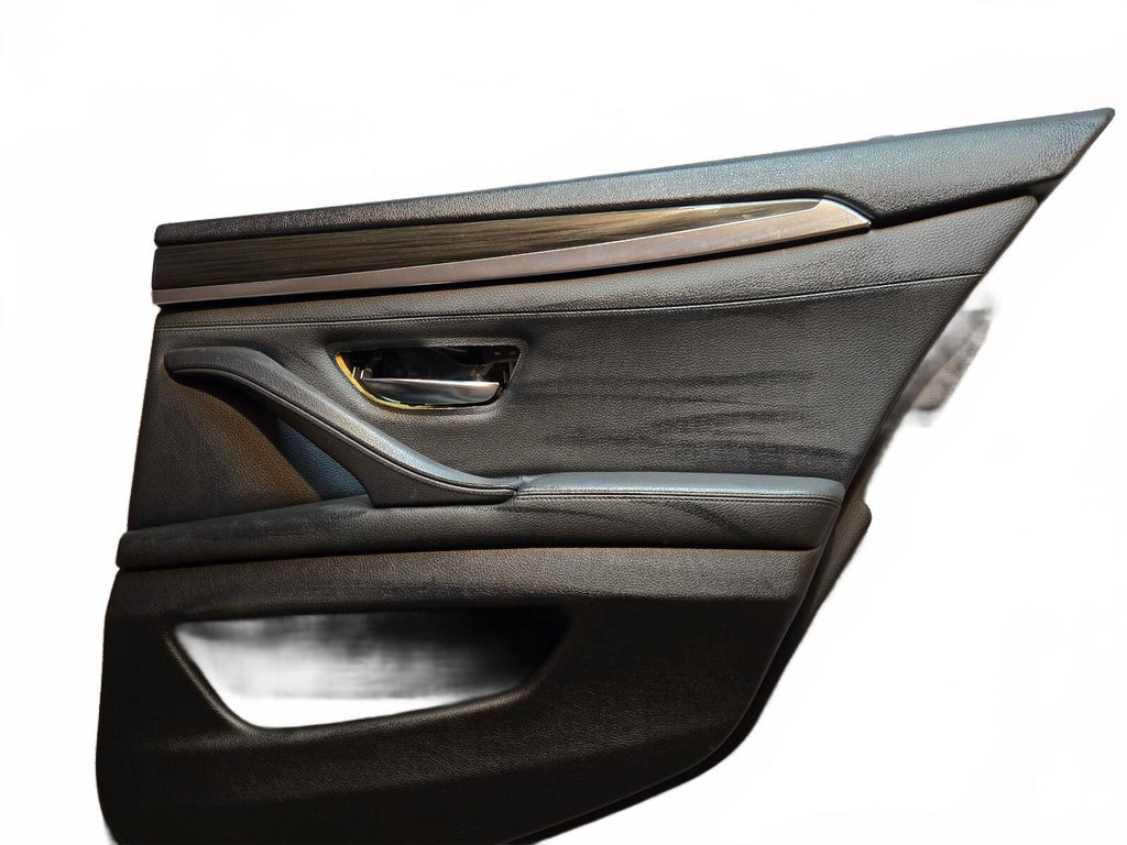 11-16 BMW 5-Series F10 Rear Left Interior Door Panel Black Leather Ash Wood Trim