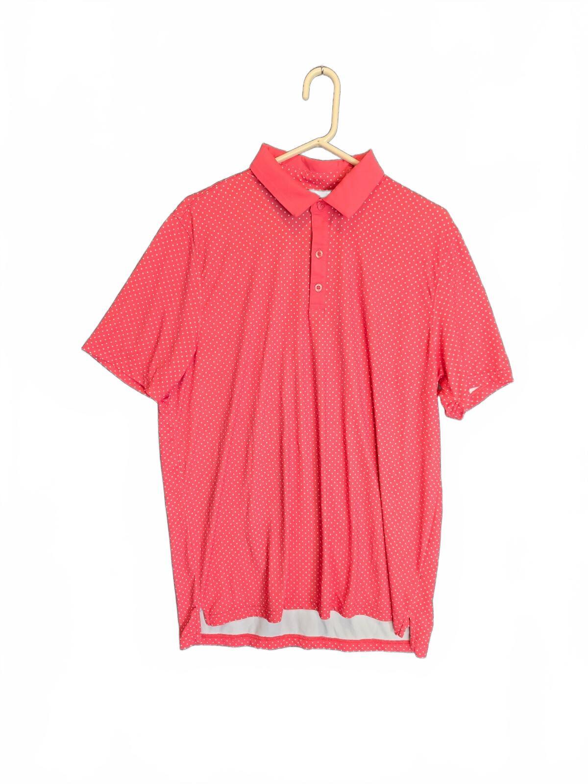Graham Luxe 1764 Golf Men's Large Coral Pink Geo Square Dot Performance Polo