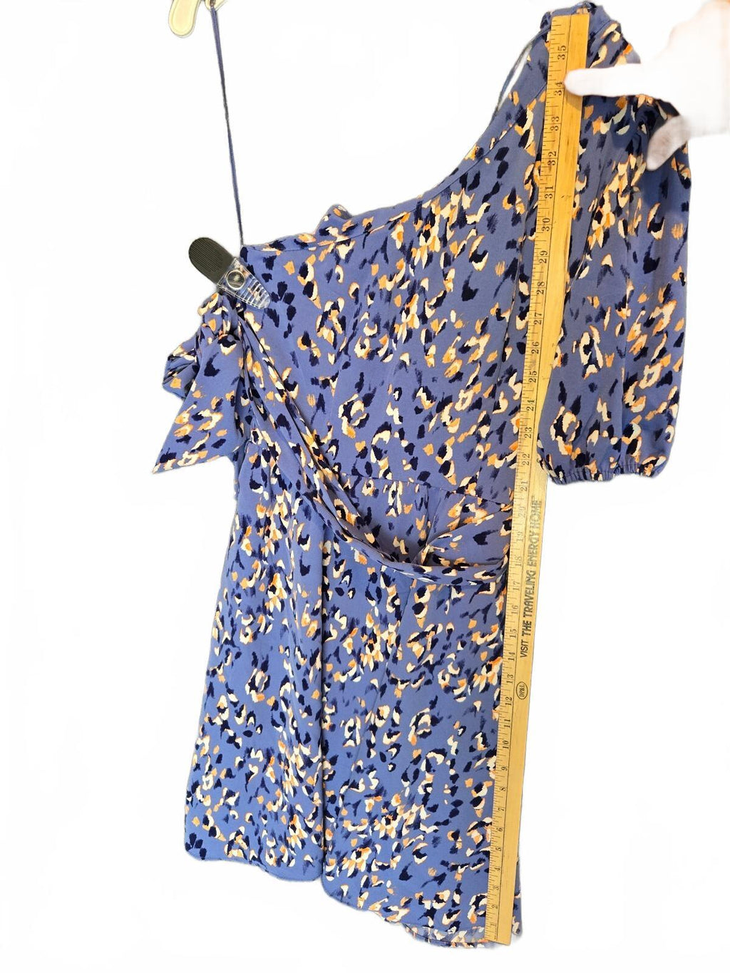 Nine West One-Shoulder Fit & Flare Dress Blue Animal Print size small