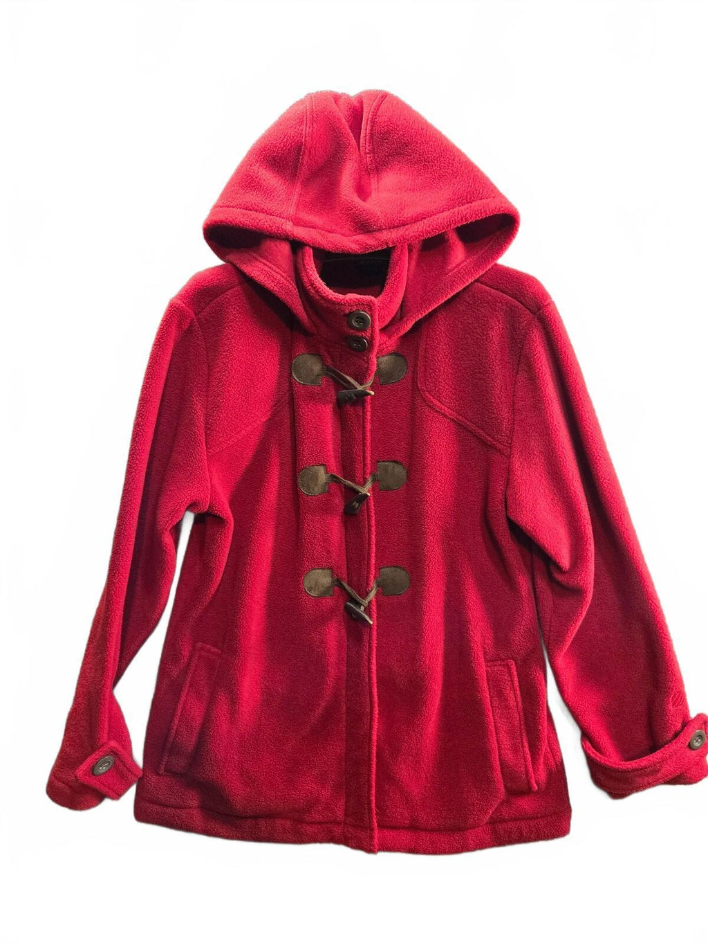 West Marine Anchor Peacoat 2 Red Fleece Toggle Hooded Jacket Size Large