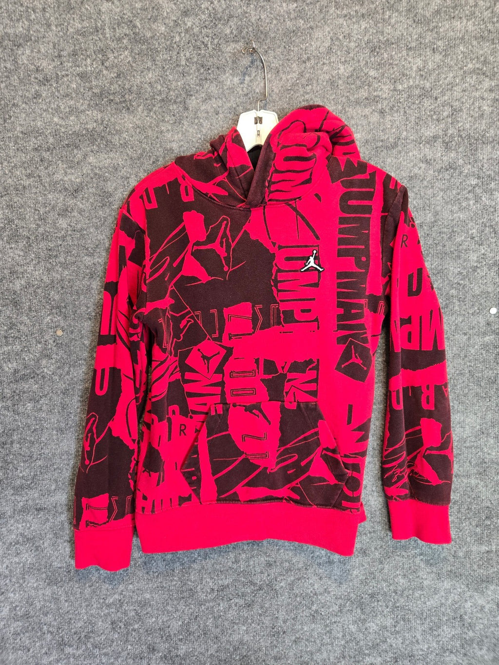 Nike Air Jordan Essentials All-Over Print Fleece Pullover Hoodie Red Black YLG