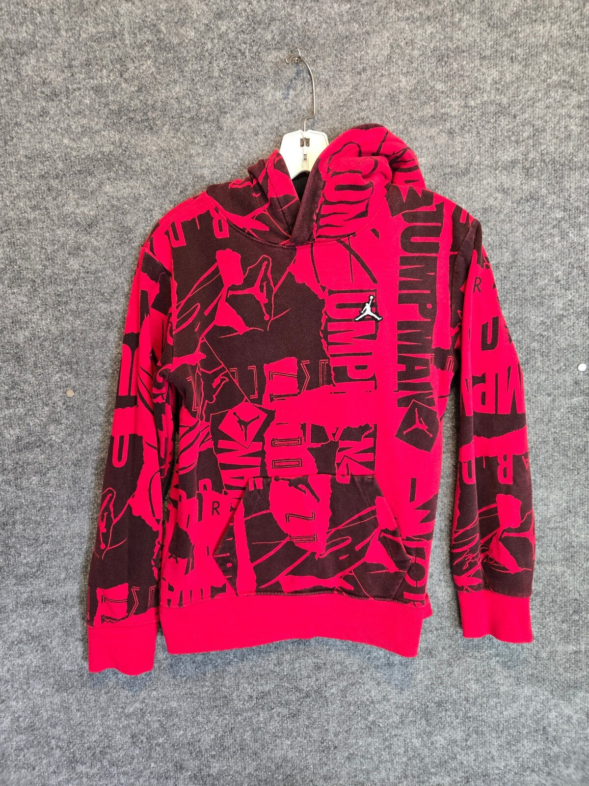 Nike Air Jordan Essentials All-Over Print Fleece Pullover Hoodie Red Black YLG