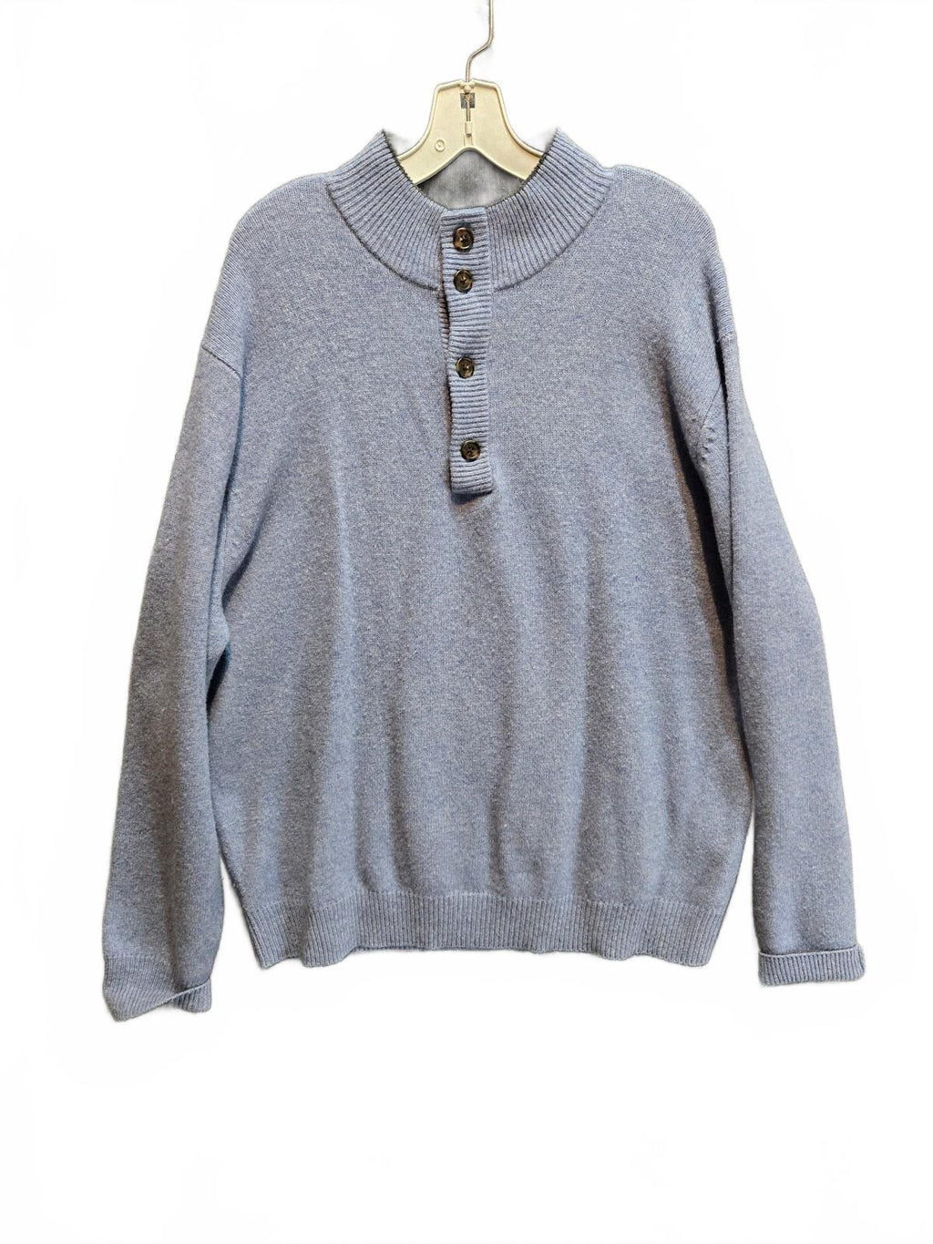 JoS. A. Bank Men's Mock Neck Button Henley Sweater Lambswool Blend Blue Size L