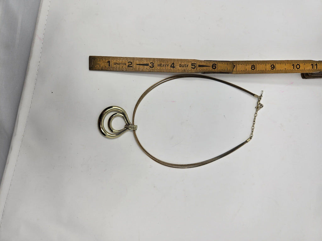 Vintage Gold-Tone Double Loop Concentric Teardrop Pendant Collar Necklace