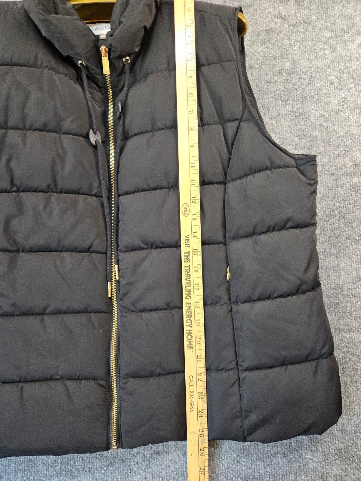 Calvin Klein Women's Plus Size 1X Black Puffer Vest Gold Zip Quilted Gilet