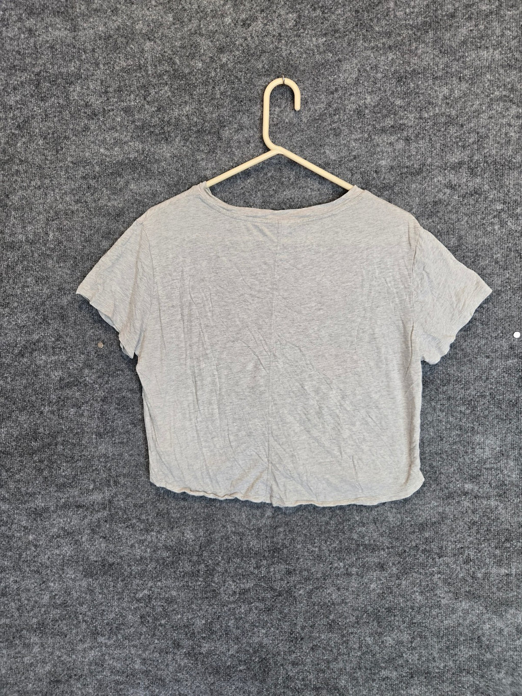 Light Gray Melange Raw Hem Cropped T-Shirt Size M Relaxed Fit Crewneck