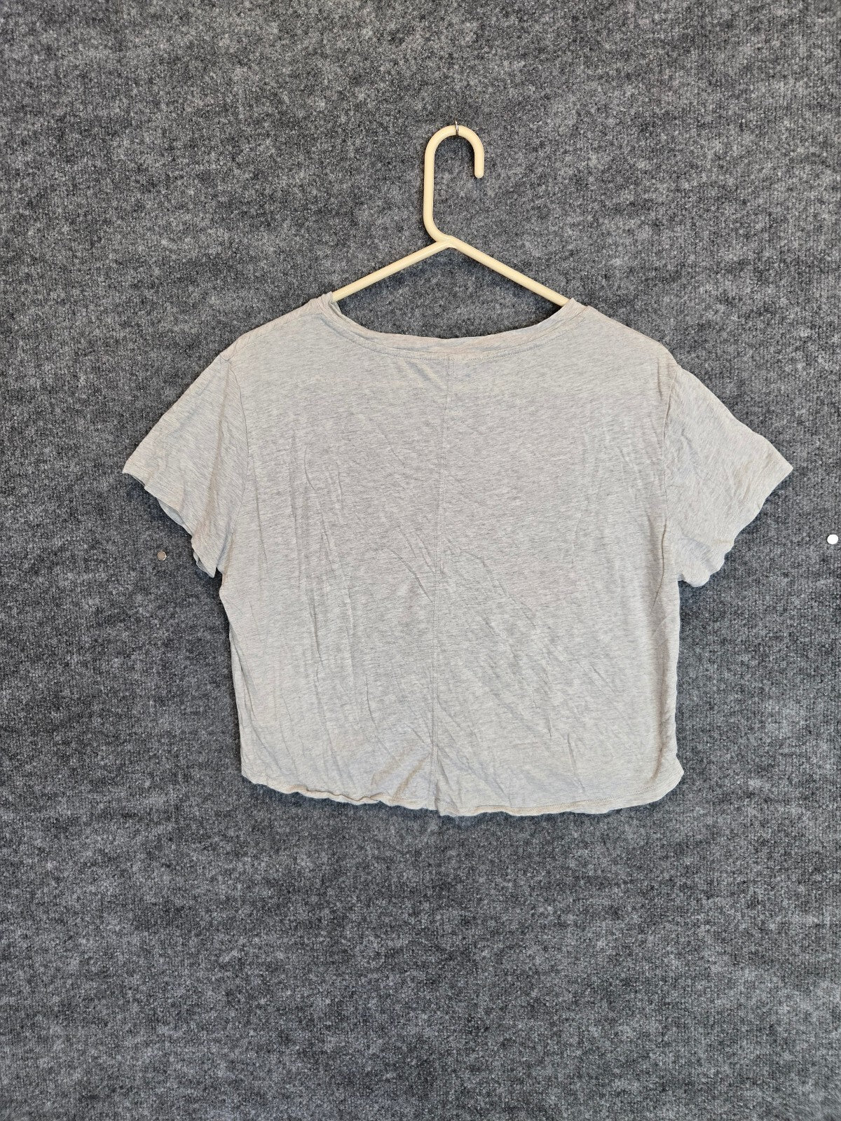 Light Gray Melange Raw Hem Cropped T-Shirt Size M Relaxed Fit Crewneck
