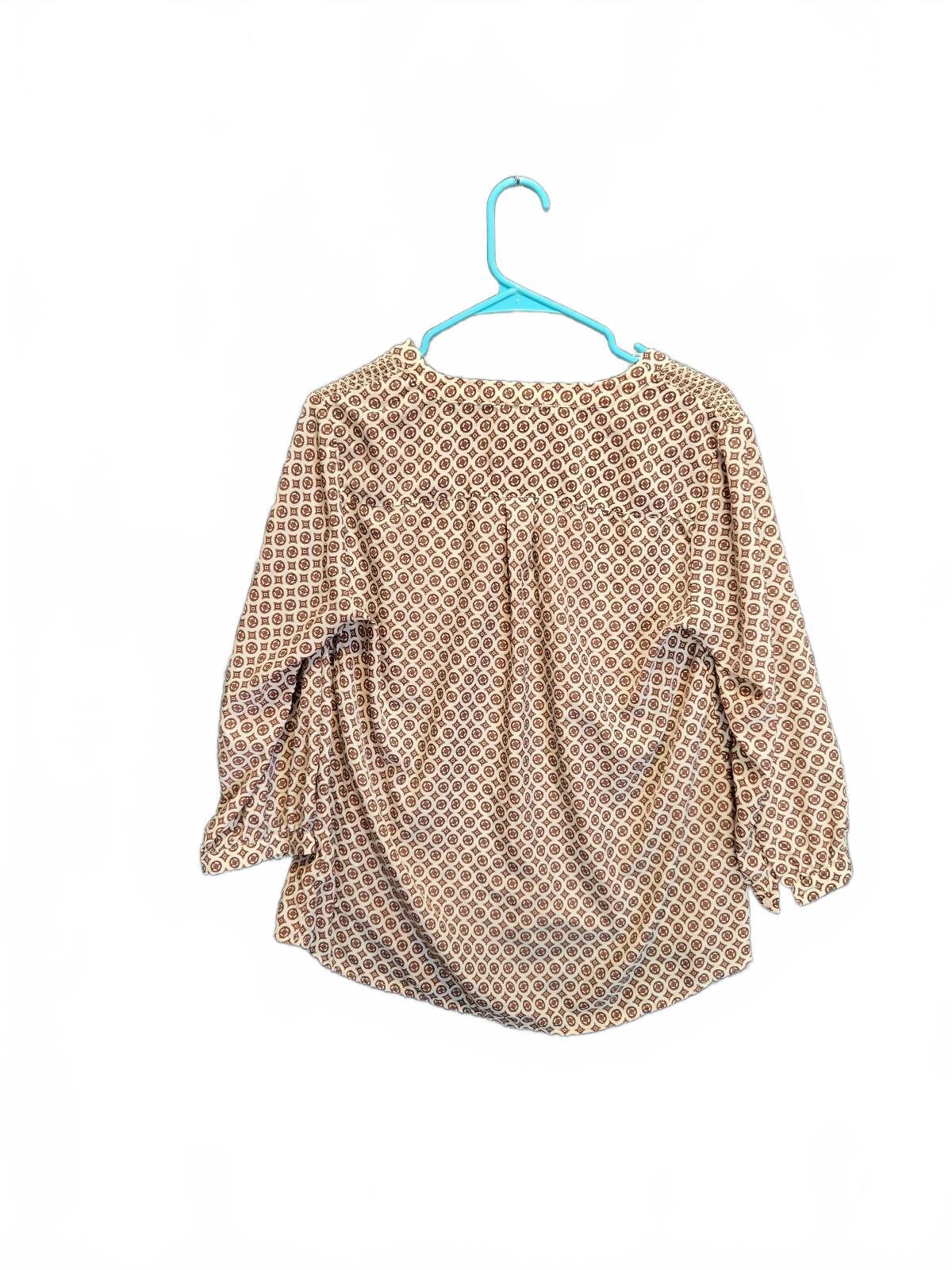 Cynthia Rowley Geometric Medallion Blouse Smocked Shoulder Split Neck Top Large