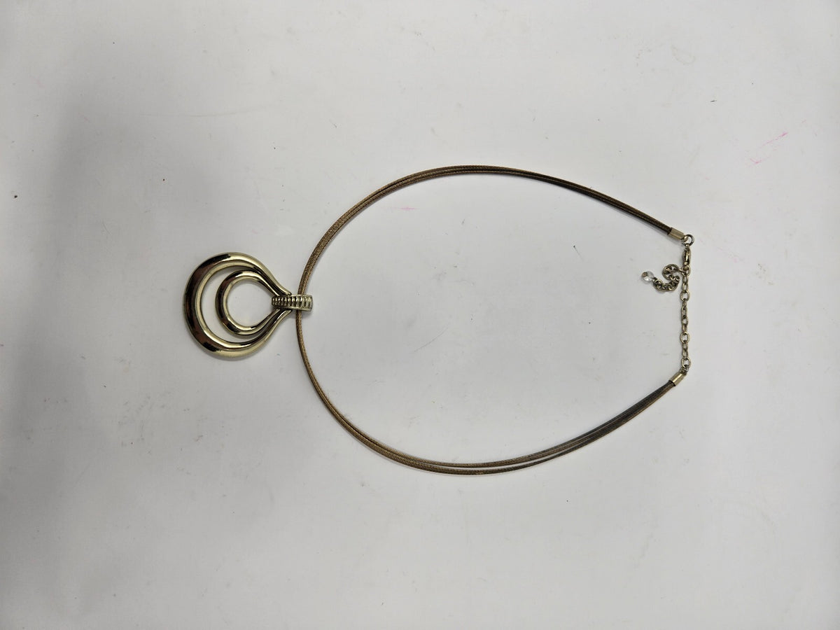 Vintage Gold-Tone Double Loop Concentric Teardrop Pendant Collar Necklace