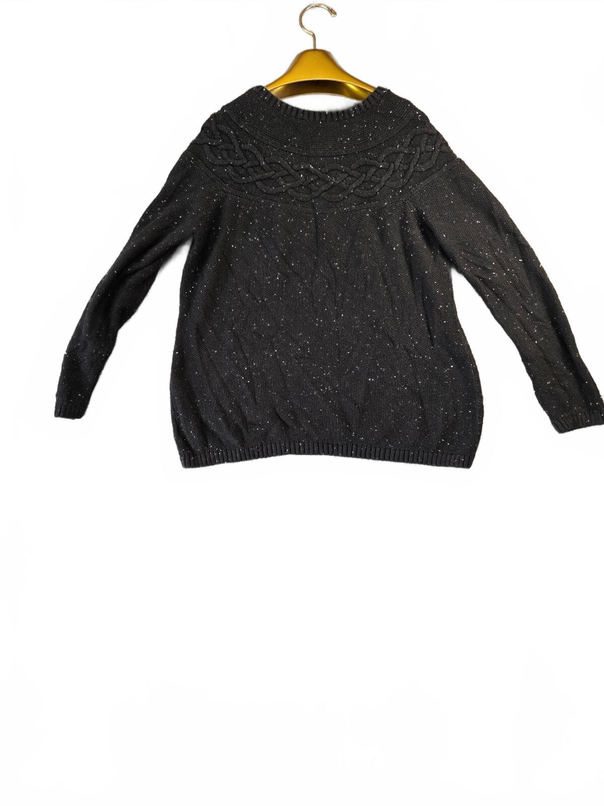 Talbots Black Cable Knit Sweater with Speckled Detail Size Large