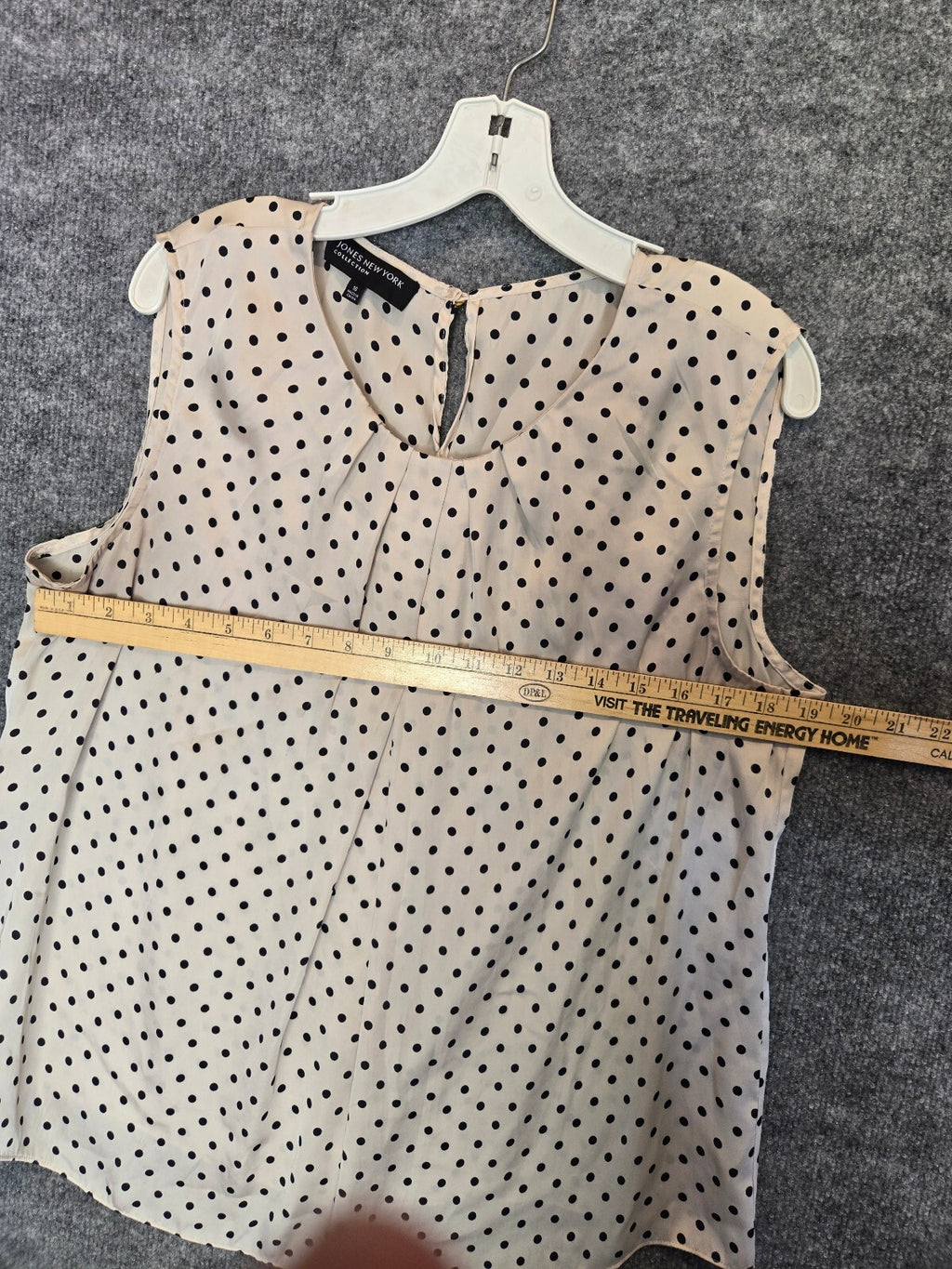 Jones New York Collection Blouse Womens Medium Cream Polka Dot Sleeveless Pleat