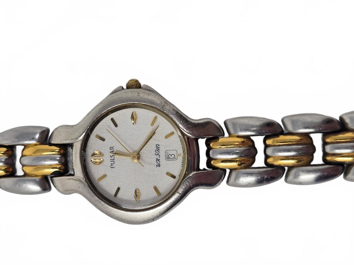 Vintage Pulsar Two-Tone Stainless Steel Women's Dress Watch with White Dial