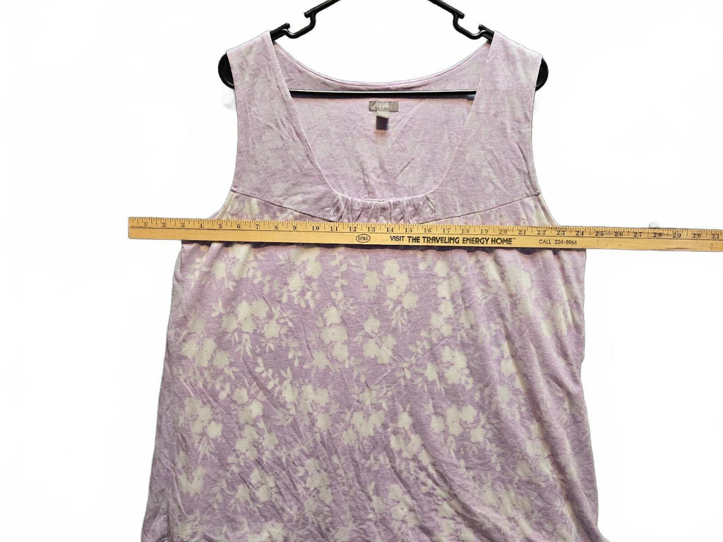 J. Jill Purple Floral Knit Tank Top Sleeveless Ruched Scoop Neck Size xl
