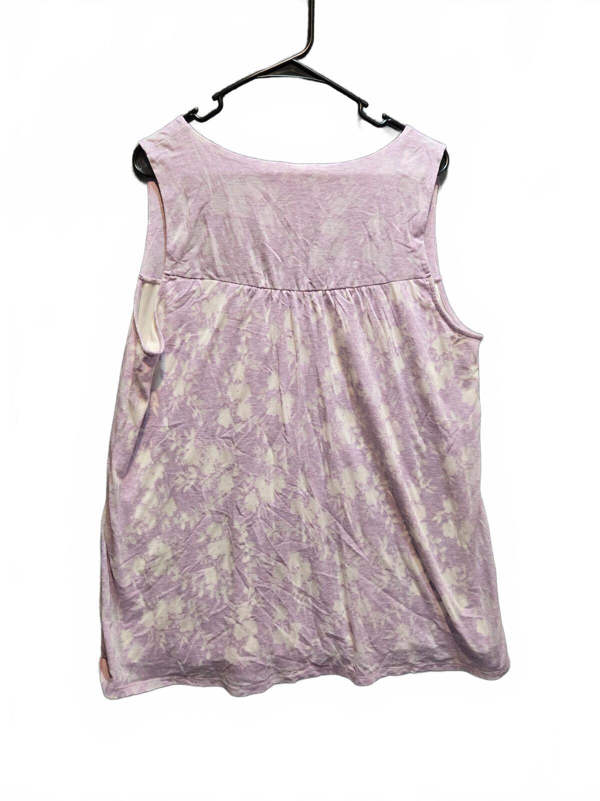 J. Jill Purple Floral Knit Tank Top Sleeveless Ruched Scoop Neck Size xl