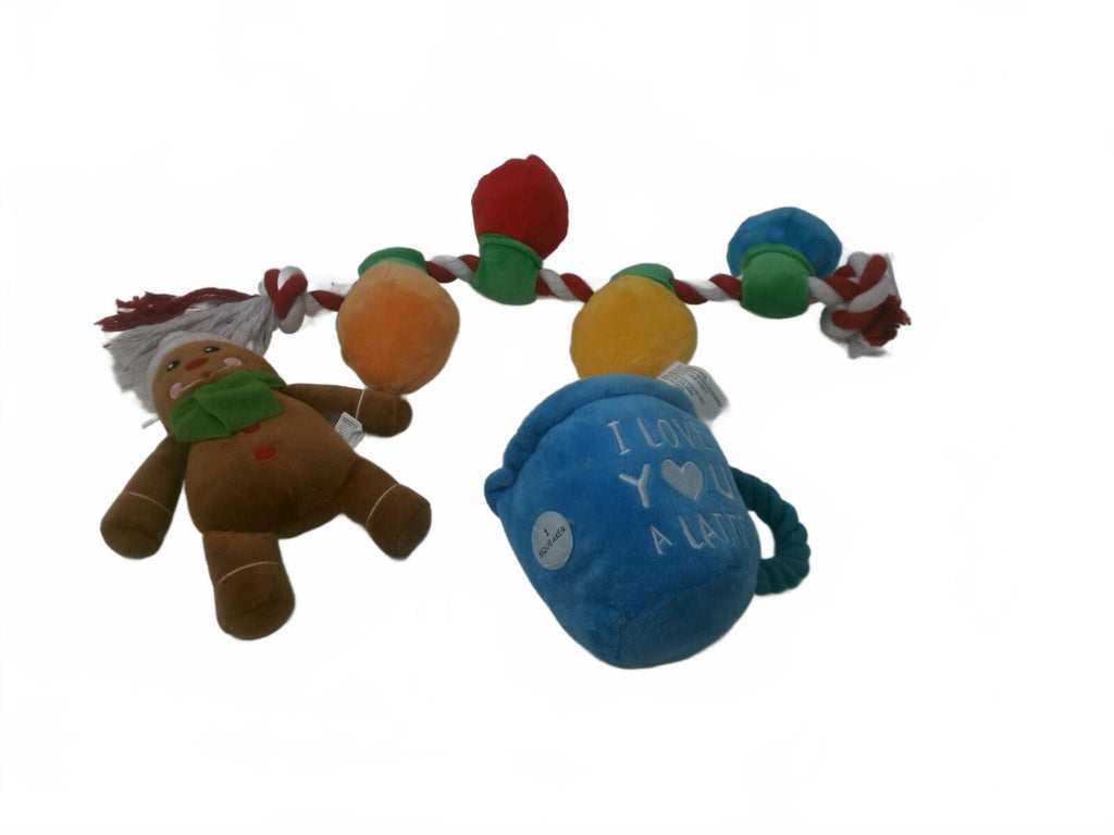 BarkBox Dog Toy Lot Of 3 Squeaker, Crinkle, Tug Rope