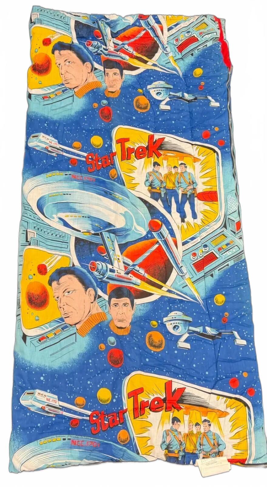 Vintage Star Trek Quilt Sleeping Blanket 34x69 Cotton Acetate Nylon Blend Red