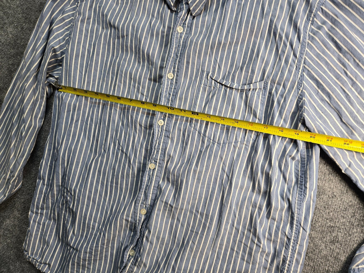 Aeropostale Men's Large Blue & White Vertical Striped Long Sleeve Button Down