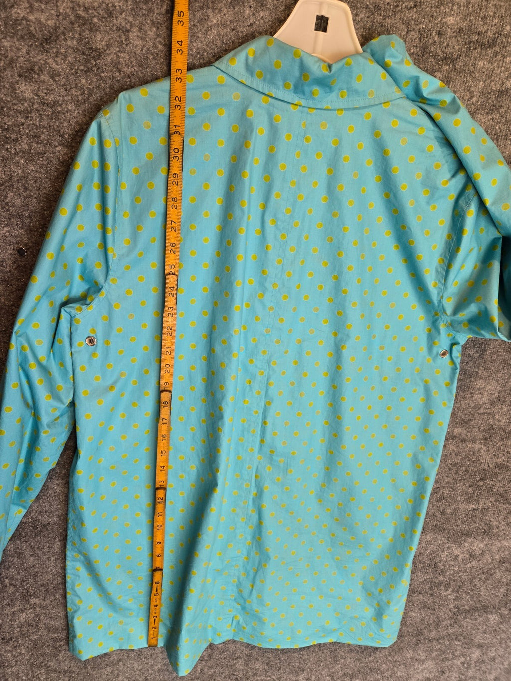 Jones New York Signature Polka Dot Raincoat Aqua Blue Yellow Snap Front Jacket L