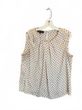 Jones New York Collection Blouse Womens Medium Cream Polka Dot Sleeveless Pleat