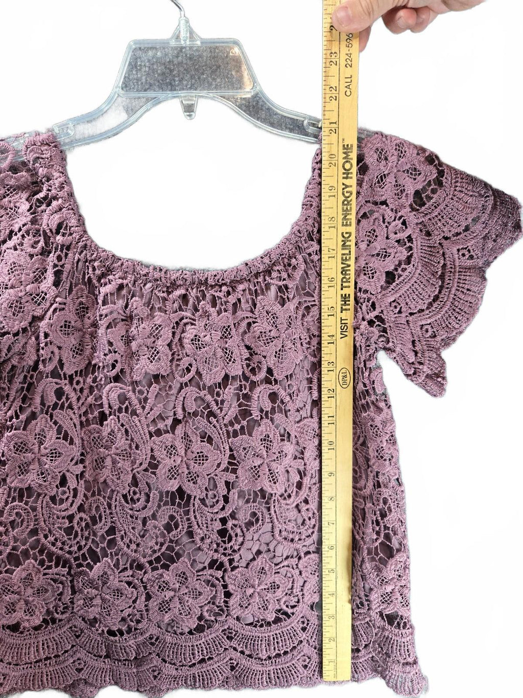 Haute Monde Floral Guipure Lace Off Shoulder Crop Blouse Top Dusty Rose Mauve
