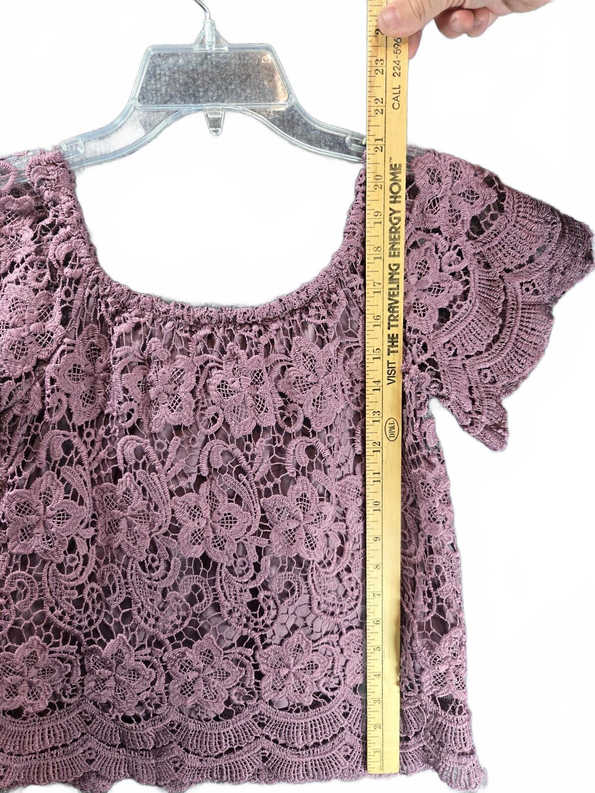 Haute Monde Floral Guipure Lace Off Shoulder Crop Blouse Top Dusty Rose Mauve