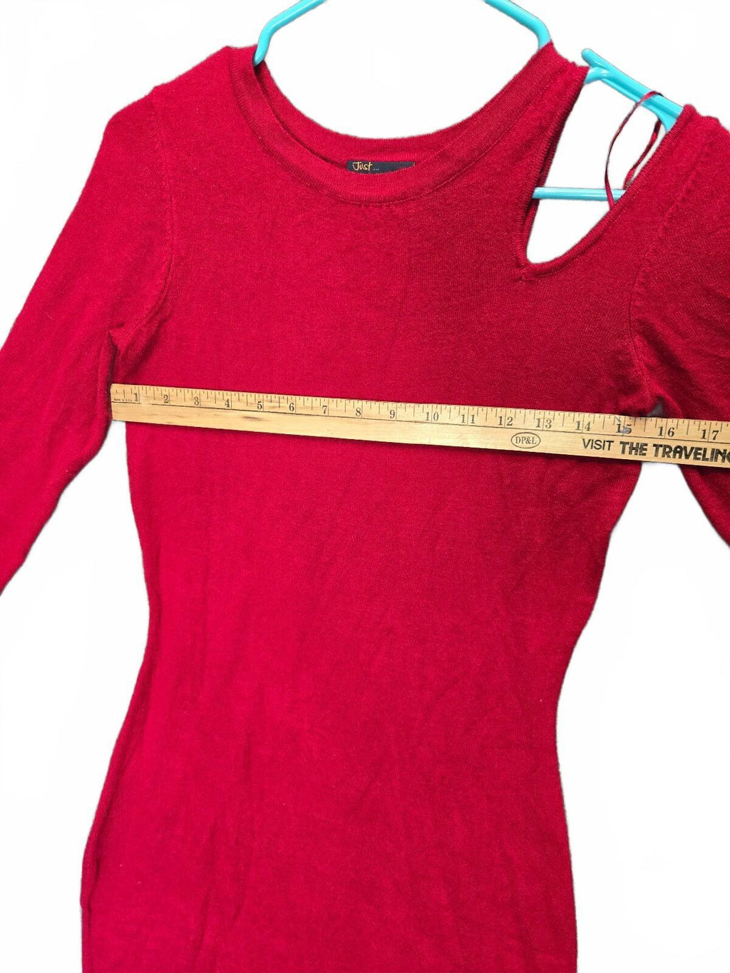 Just Taylor Women's Red Cold-Shoulder Cutout Asymmetrical Knit Midi Dres (XS)