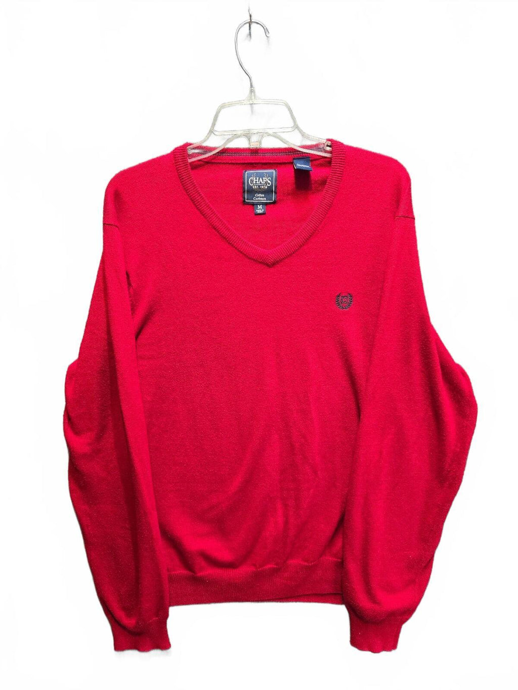 Chaps Mens Sweater Size M Red Fine Gauge V Neck Cotton Blend Long Sleeve