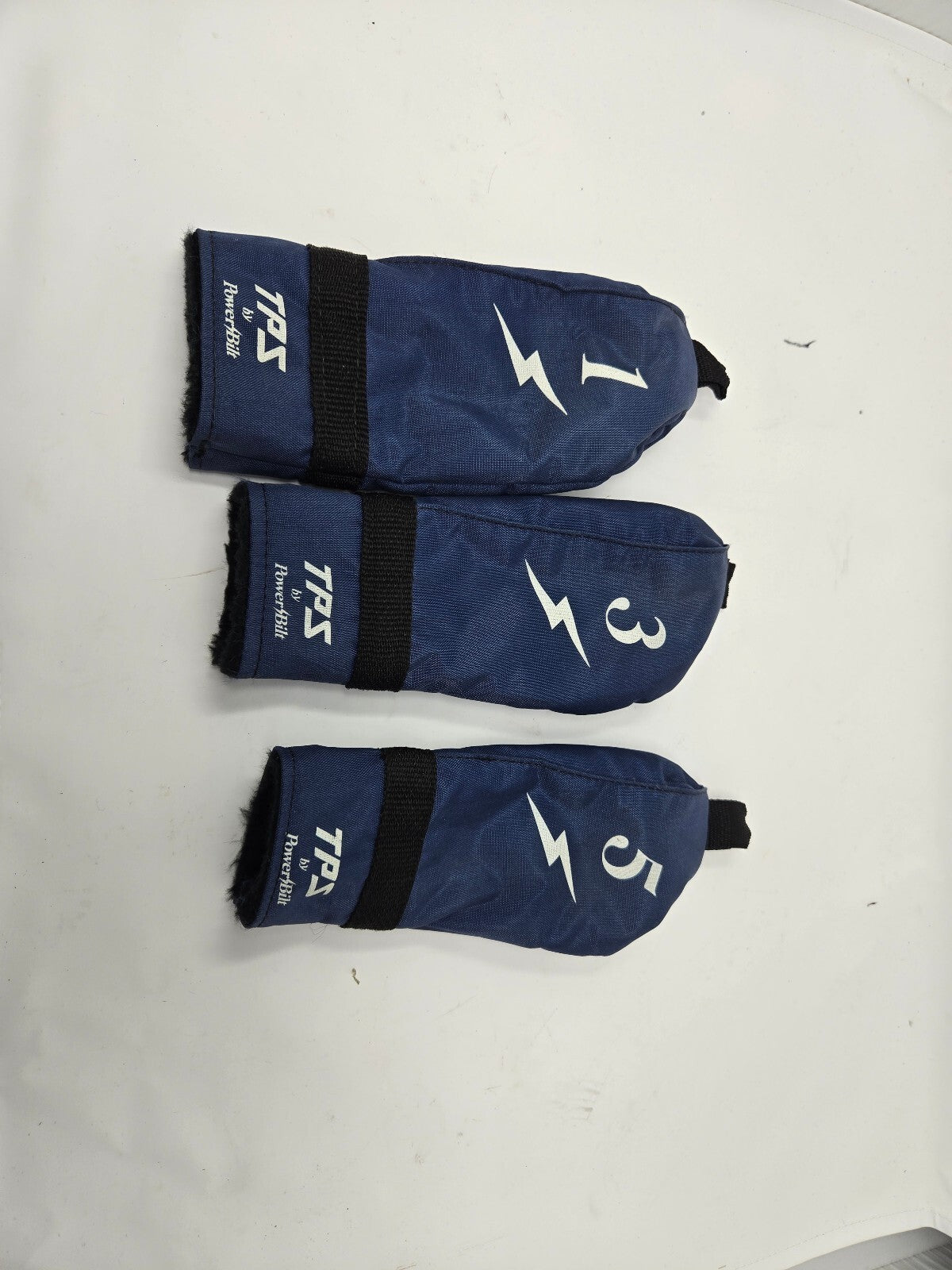 Vintage TPS by PowerBilt Golf Headcovers Lot 1 3 5 Navy Blue Nylon Wood Covers