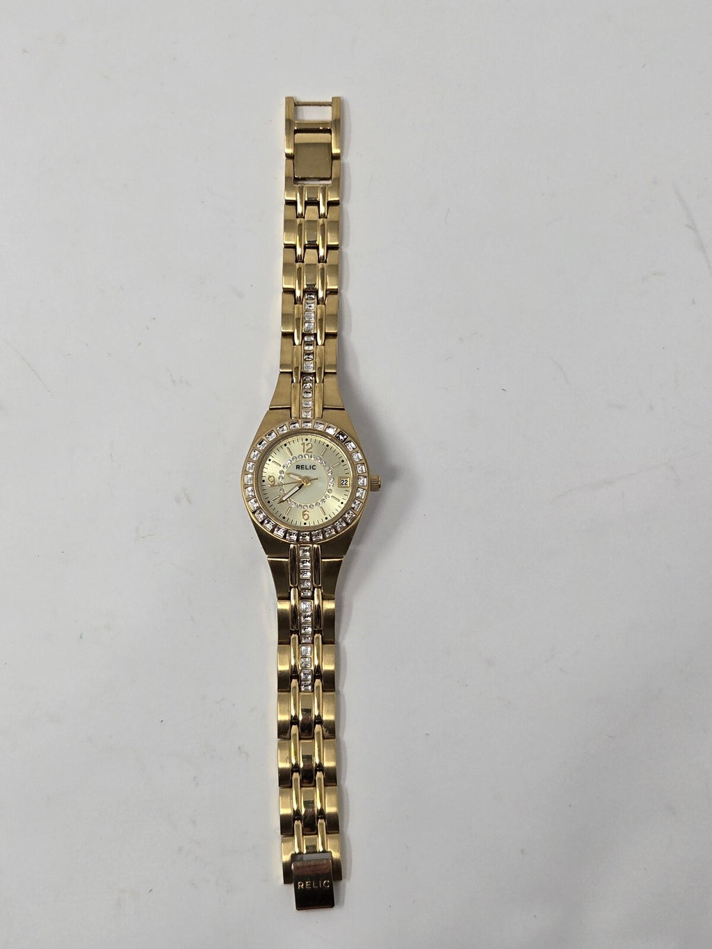Relic by Fossil Queen's Court Gold-Tone Crystal Bezel Women's Watch with Date