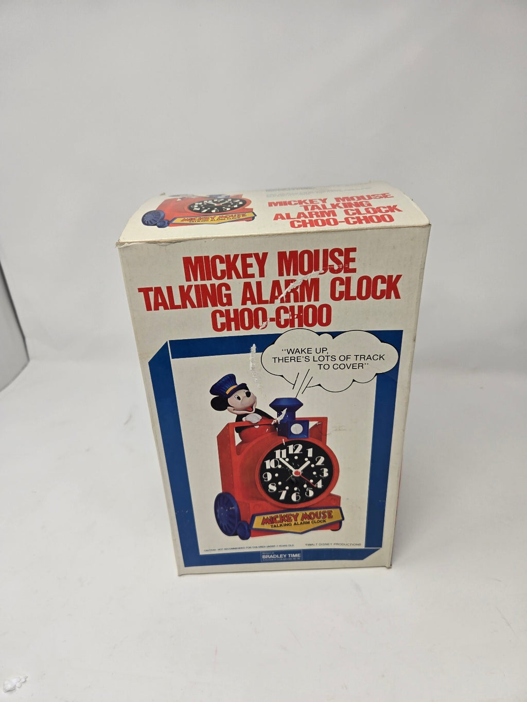 1970's BRAND NEW IN BOX Mickey Mouse Talking Alarm Clock Choo-Choo Bradly Time