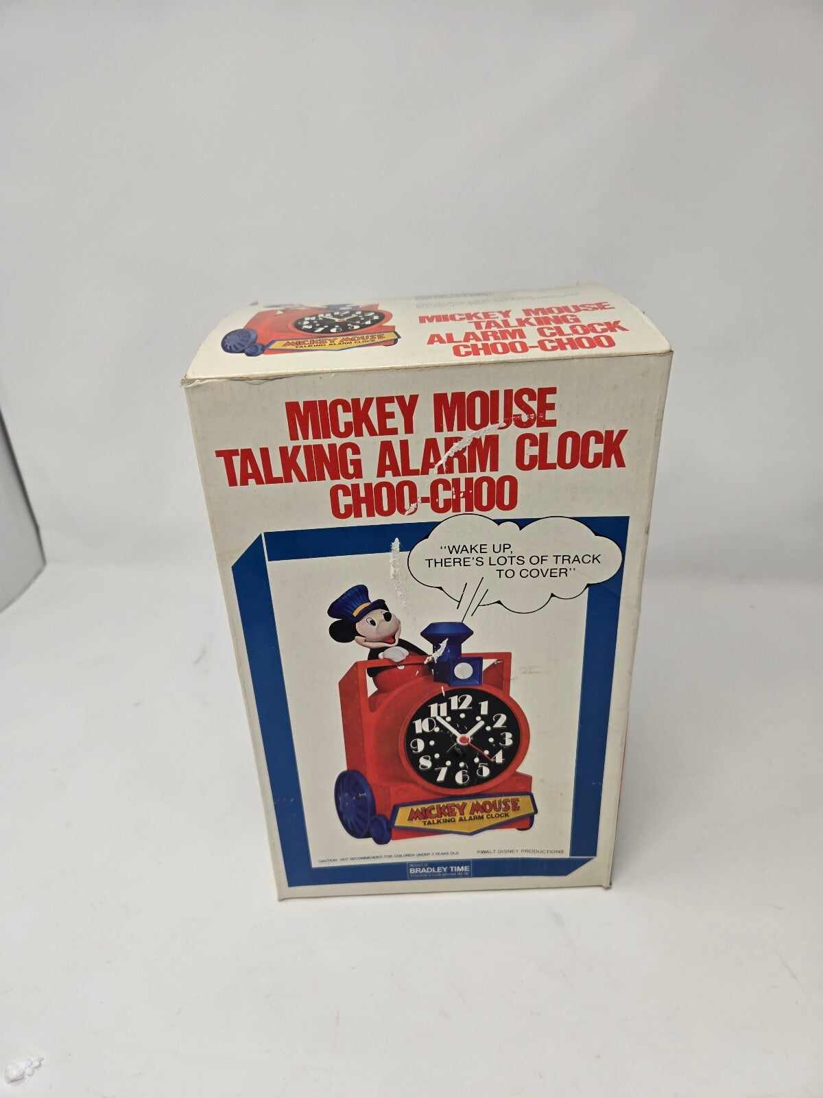 1970's BRAND NEW IN BOX Mickey Mouse Talking Alarm Clock Choo-Choo Bradly Time