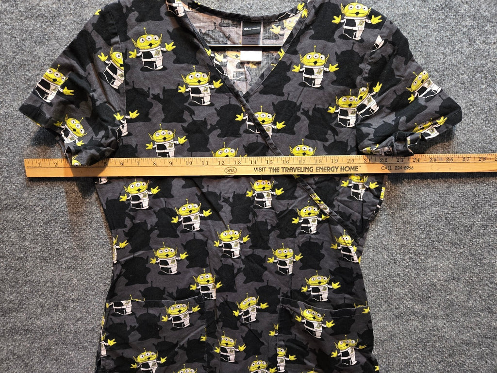 Disney Pixar Toy Story Alien Madness Mock Wrap Scrub Top Black Size Small