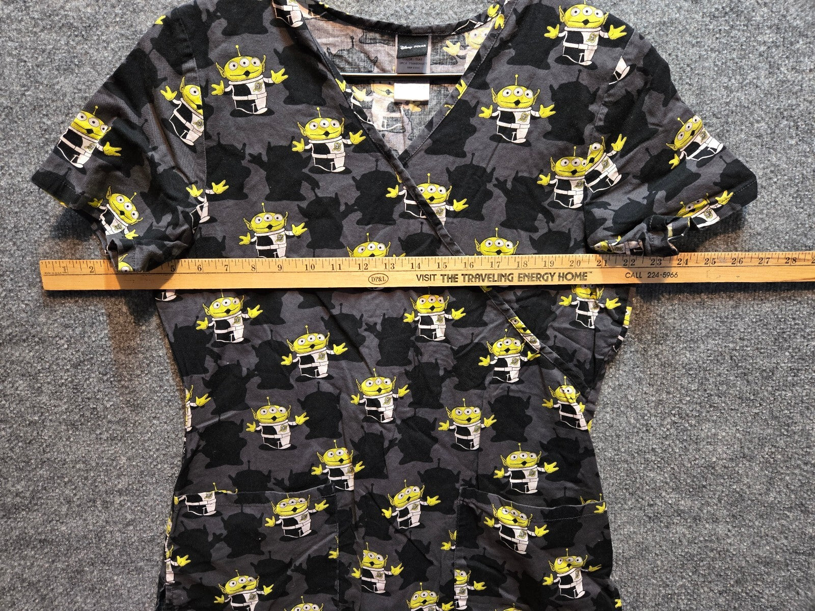 Disney Pixar Toy Story Alien Madness Mock Wrap Scrub Top Black Size Small
