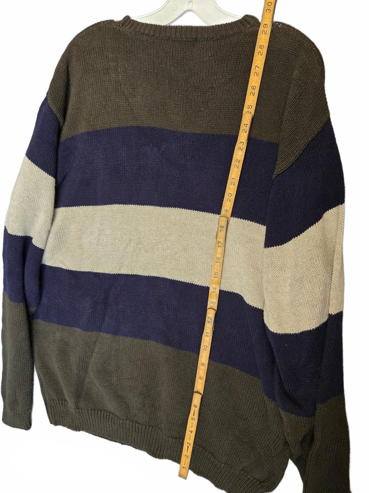 Vintage Izod 1990s Men's Cotton Grandpa Sweater Olive Green Navy Tan Medium