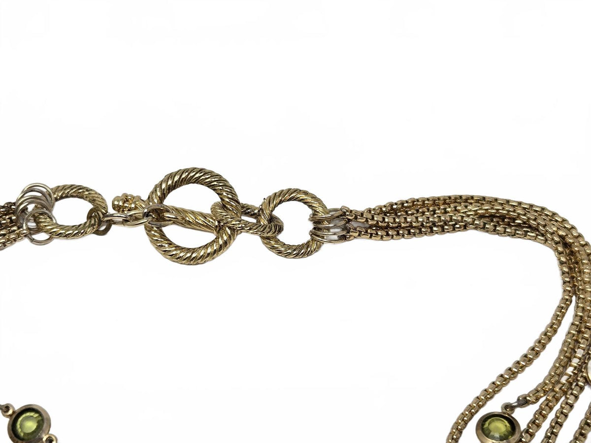 Vintage Gold-Tone Multi-Strand Chain Necklace with Multi-Color Bezel-Set