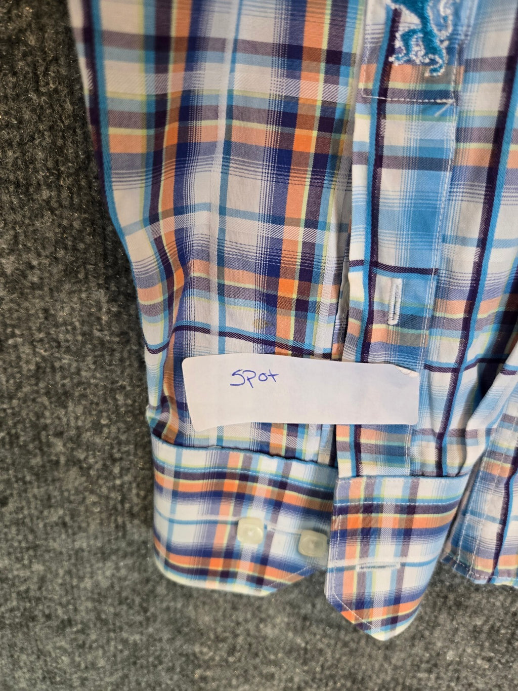 Bugatchi Uomo Mens Long Sleeve Plaid Sport Shirt Blue Orange White Flip Cuff Lrg
