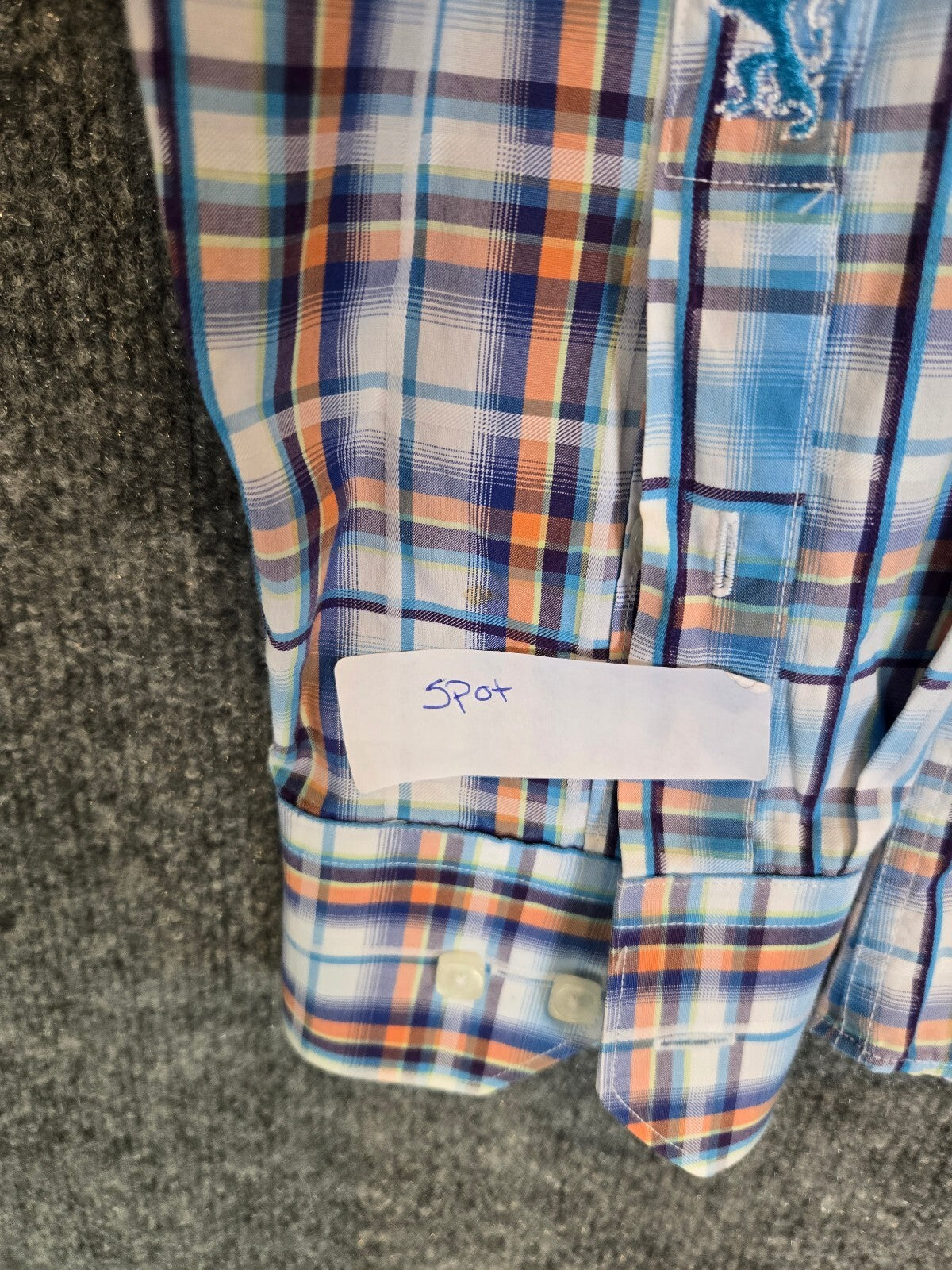 Bugatchi Uomo Mens Long Sleeve Plaid Sport Shirt Blue Orange White Flip Cuff Lrg