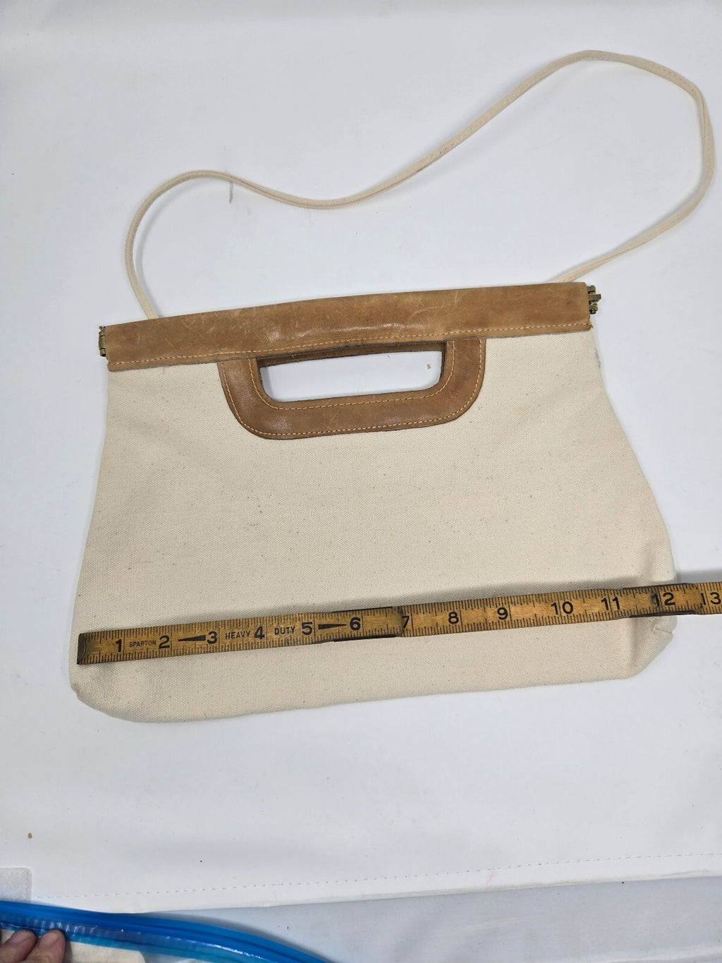 Vintage 1970s Boho Cream Canvas Convertible Clutch Shoulder Bag