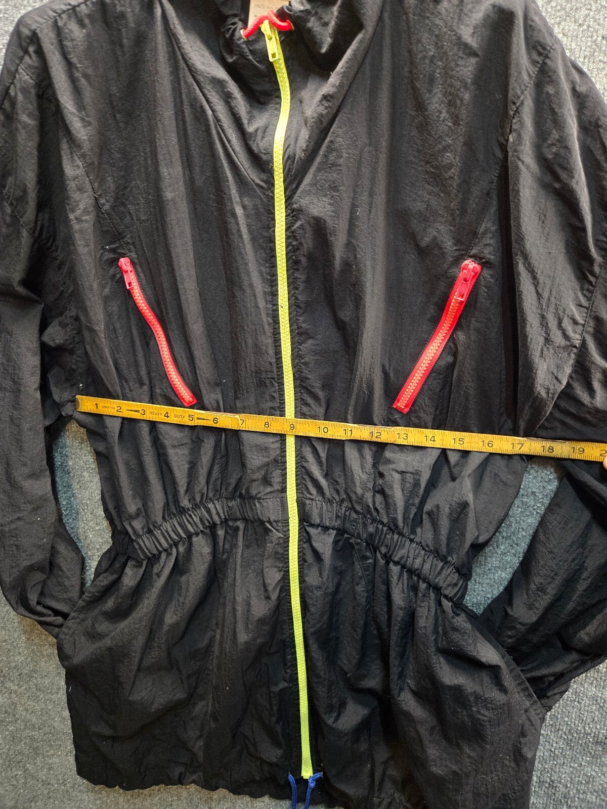 Aerodynamics Black Nylon Lightweight Jacket with Neon Yellow and Red Zippers M/L